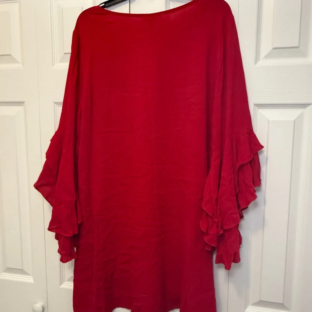 Umgee Red Embroidered Floral Tunic Dress Size XL Boho - Picture 3 of 7
